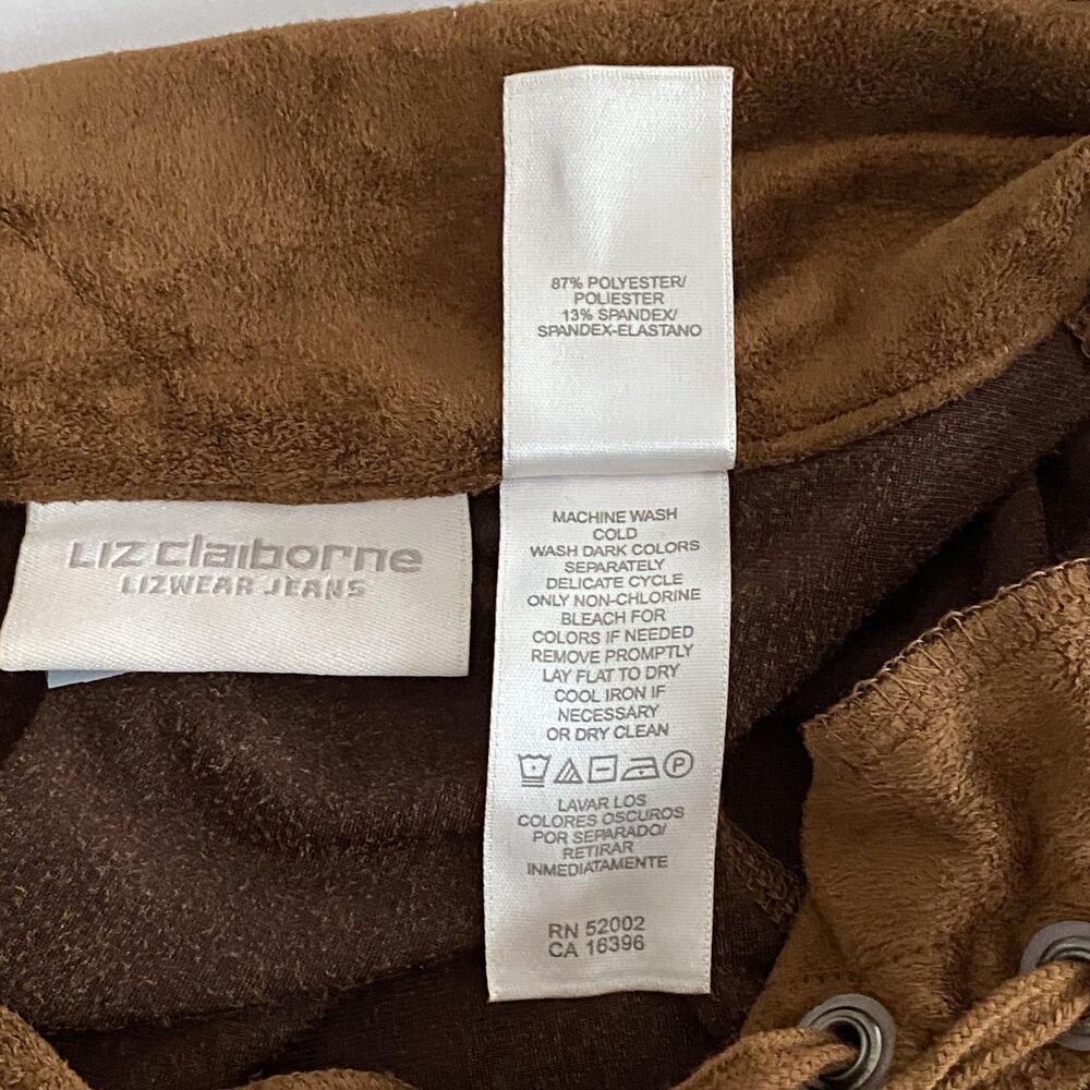 Liz Claiborne Pullover Womens Medium Brown Faux Suede Lace Up Top Long Sleeve - Picture 6 of 7
